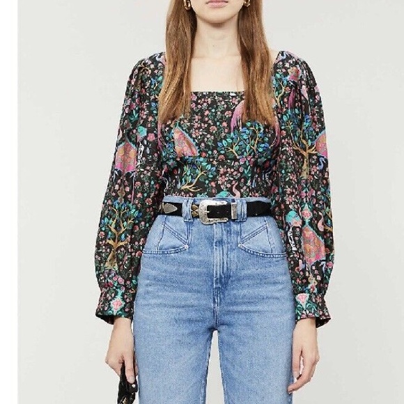 SANDRO PARIS IVEA BLACK PRINTED SILK TOP - Picture 6 of 13